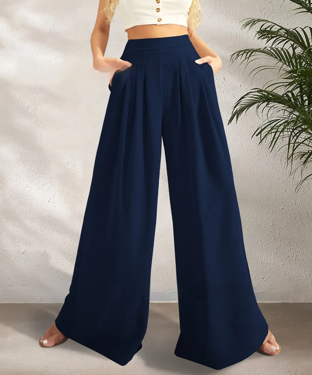 Fashion Straight Women's Wide-leg Pants Loose - Navy