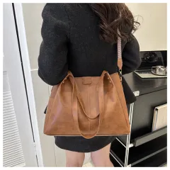 Fashion Tote PU Shoulder Crossbody Underarm Bag - Brown - View 1