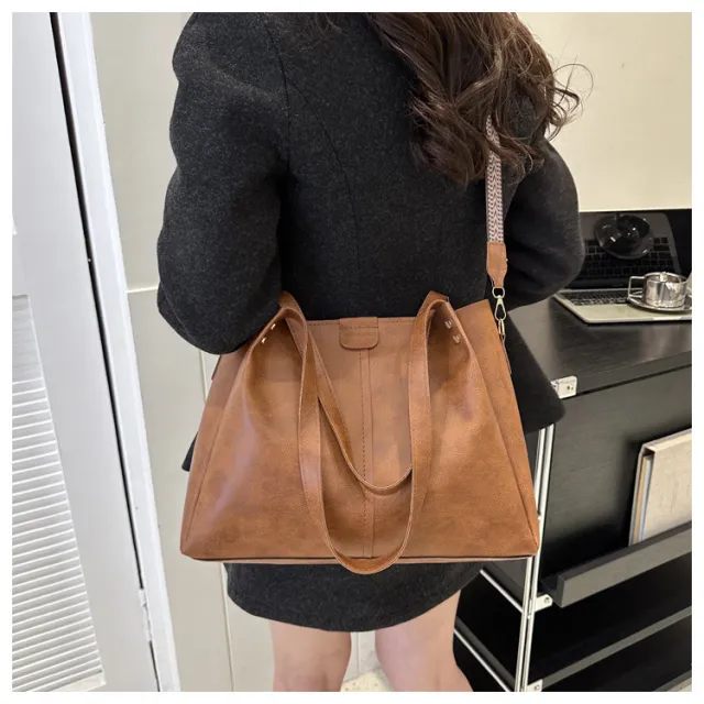 Fashion Tote PU Shoulder Crossbody Underarm Bag Brown - Shop at LoveMi