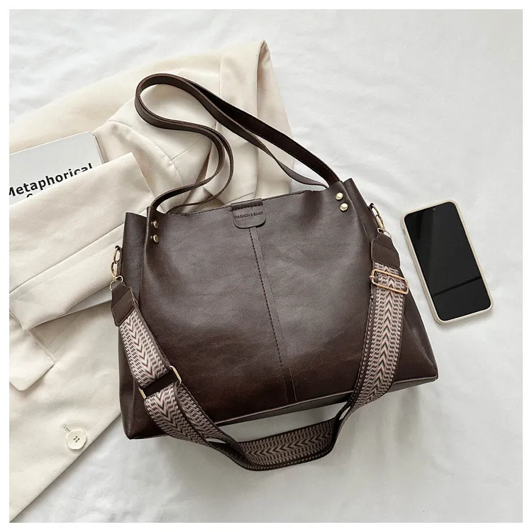Fashion Tote PU Shoulder Crossbody Underarm Bag - Coffee