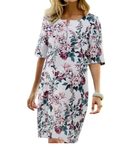 National Style Printed V-Neck Cotton And Linen Dress Mid-Length