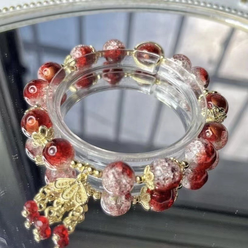 Red burst bead fringe