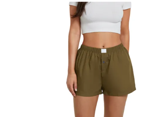 Women's Casual Plaid Cotton Arrow Pants Loose Four corner Button Shorts Army Green - Shop at LoveMi