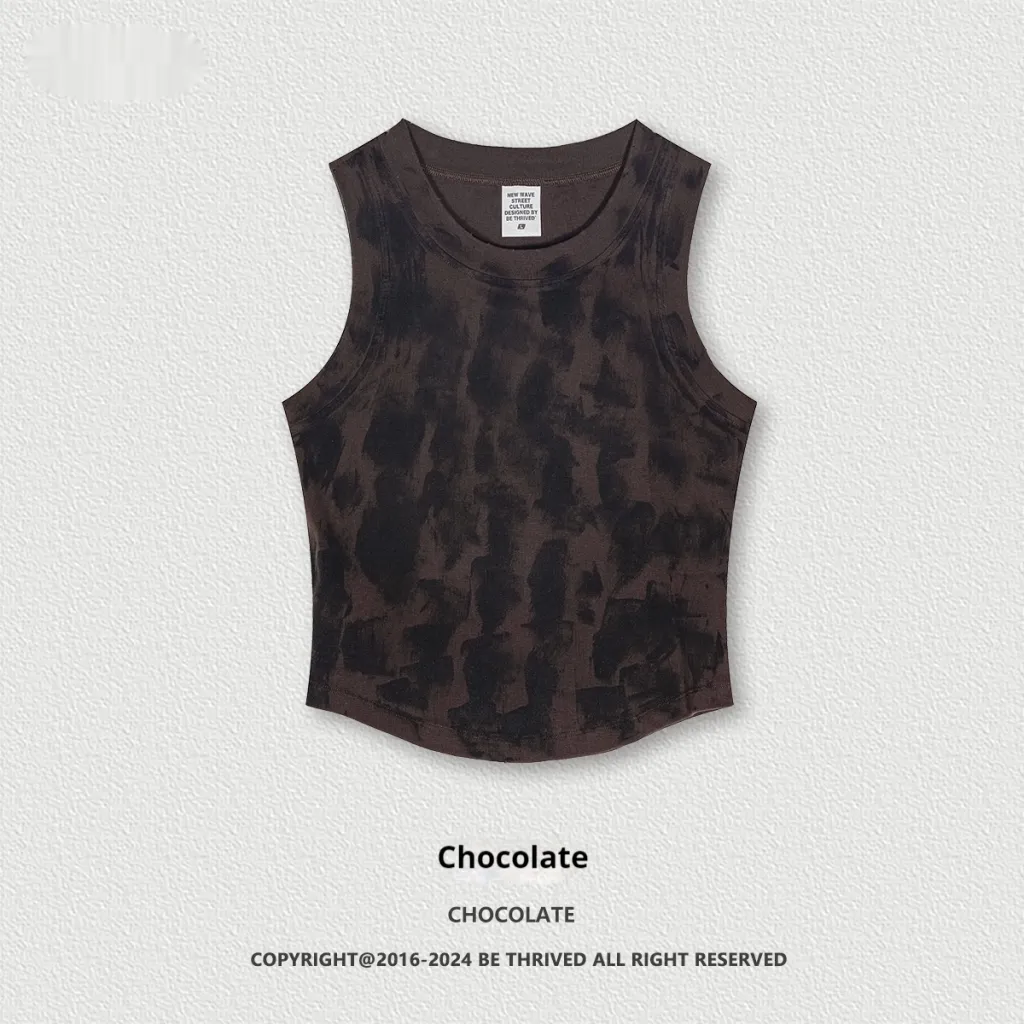 European And American Old Sports Women's Vest Washed Mud Dyed - Chocolate-Xl