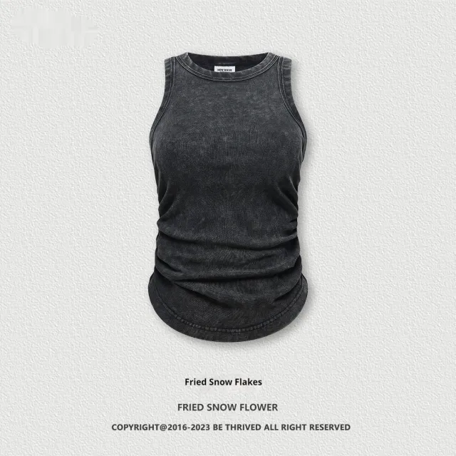 European And American Style Washed Short Pleated I shaped Vest Fried Snowflake Xl - Shop at LoveMi