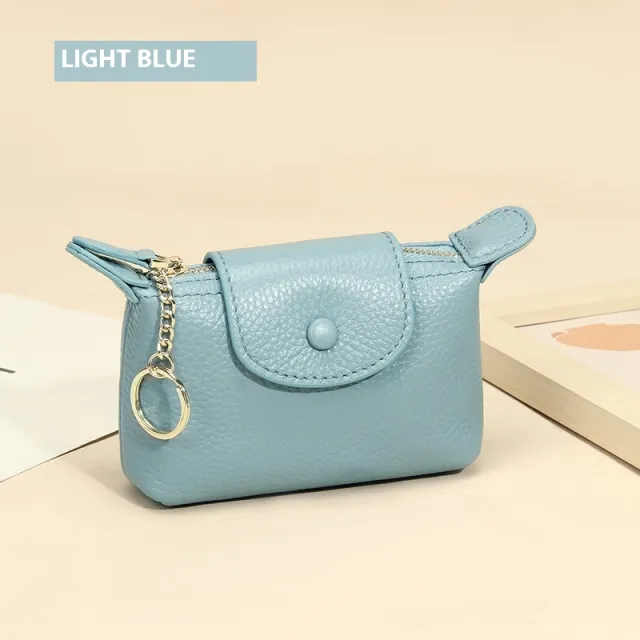 Women's Soft Genuine Leather Handbag Type Solid Color Simple Zipper Short Coin Purse Blue - Shop at LoveMi