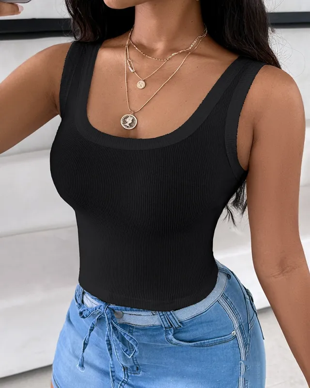 Women's Solid Color Rib Fabric Vest Black - Shop at LoveMi
