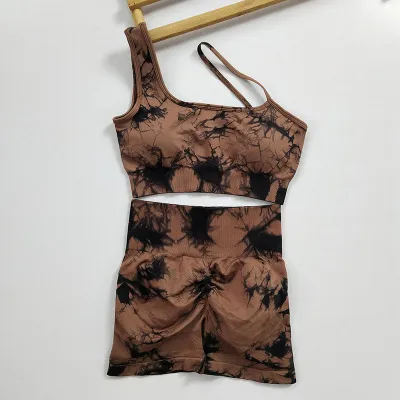 Seamless Fitness Suit High Waist Hip Lift Tie dye Sports Bra Running Shorts Dyed Coffee Suit - Shop at LoveMi