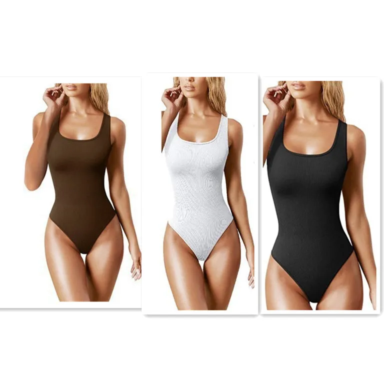Women's U-neck Sleeveless Vest Tight Jumpsuit - Set3