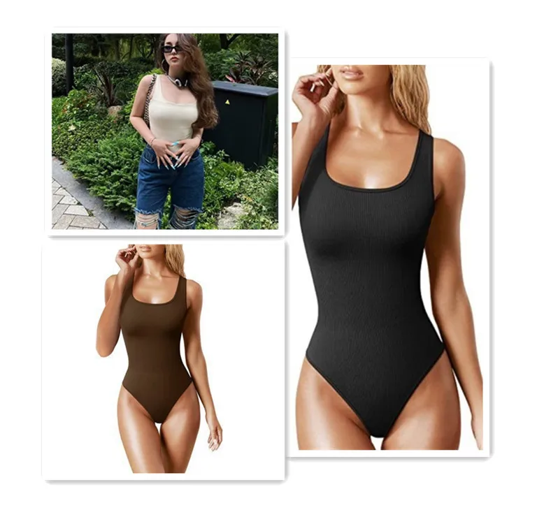 Women's U-neck Sleeveless Vest Tight Jumpsuit - Set1