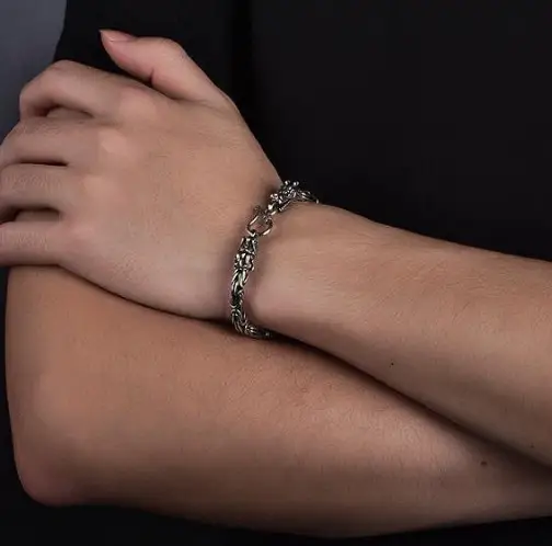 Men's S925 Silver Dragon Head Safety Pattern Fashion Bracelet