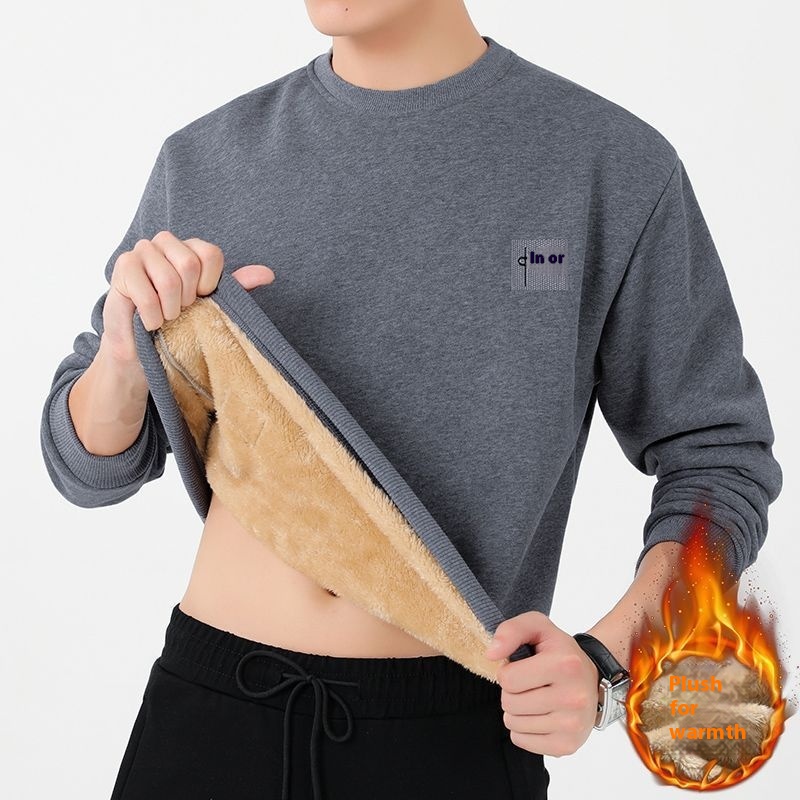 High Quality Fleece-lined Thick Lambskin Sweater Men - Image 3