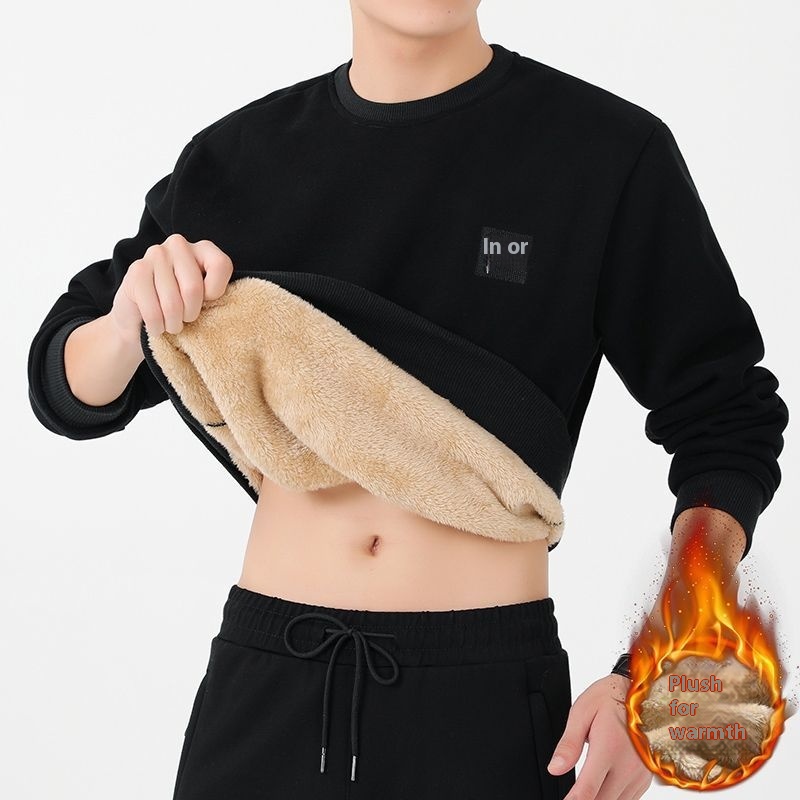 High Quality Fleece-lined Thick Lambskin Sweater Men - Image 6