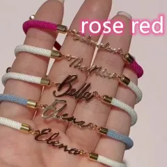 Personalised Colourful Rope Chain Custom Name Bracelet Personalised Adjustable Name Jewellery For Girls - Rose Red - View 1