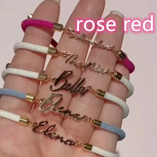 Personalized Colorful Rope Chain Custom Name Bracelet Personalized Adjustable Name Jewelry For Girls Rose Red - Shop at LoveMi