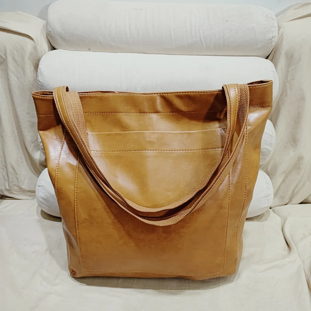 Women's Soft Leather Portable Shoulder With Pocket Vintage Bag - Yellow