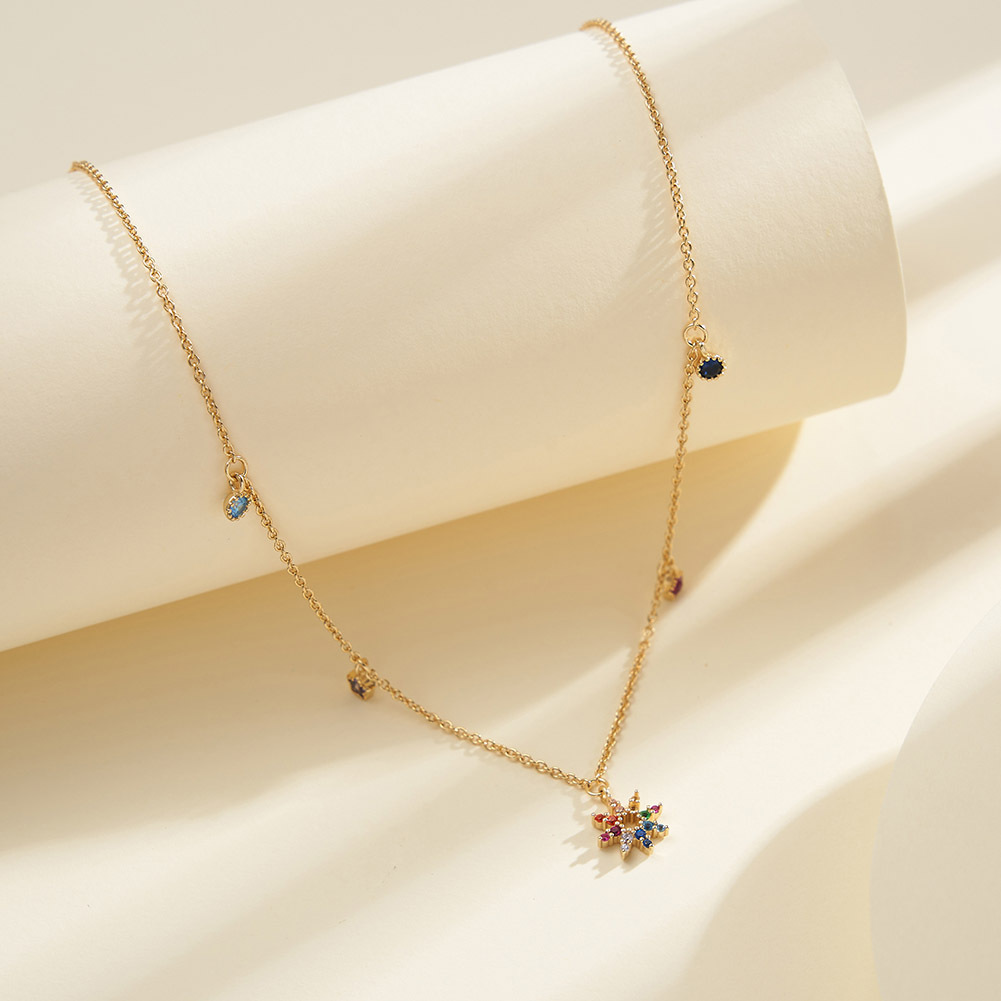 Sweet Colorful Little Flower Petal Shiny Zircon Necklace