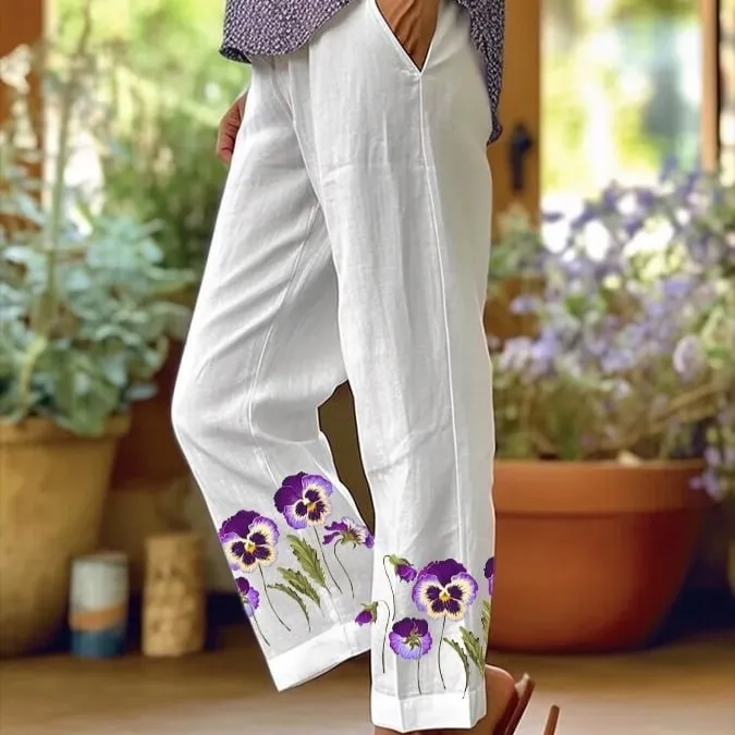 Casual Printed Exquisite Linen Drawstring Trousers - Hgds023 - View 1