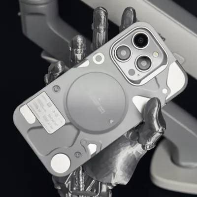 Electroplated Mechanical Silver Phone Case Personalized Magnetic Bracket
