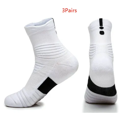 Basketball Socks Men's Thickened Long Tube High top Sports Socks White3Pcs - Shop at LoveMi