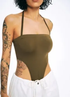 Women's Fashion Off-neck Halter Lace-up Jumpsuit - Dark Green - View 1