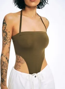 Women's Fashion Off neck Halter Lace up Jumpsuit Dark Green - Shop at LoveMi
