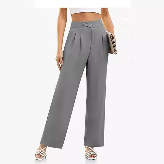 Women's High Waist Work Business Casual Trousers With Pockets Silver - Shop at LoveMi