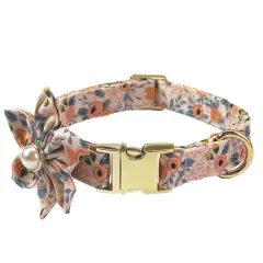 Pet Lettering Collar Metal Floral Collar Hand Holding Rope Medium Large Dog Leash - Collar B Peach Powder - View 1