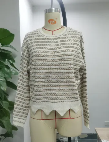 Women's Striped Long Sleeve Round Neck Loose Sweater Apricot - Shop at LoveMi