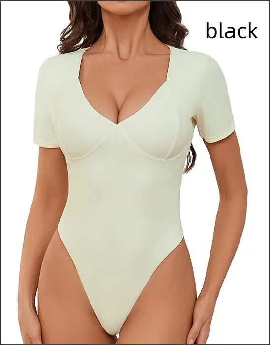 Short Sleeve Body-shaping Corsets Women's Slim Fit One-piece Top - Black