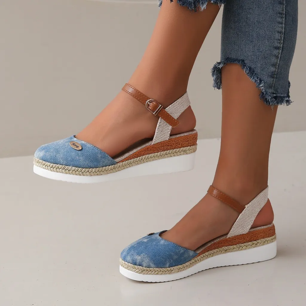 Women's Platform Wedge Lightweight Hemp Rope Sandals - Blue