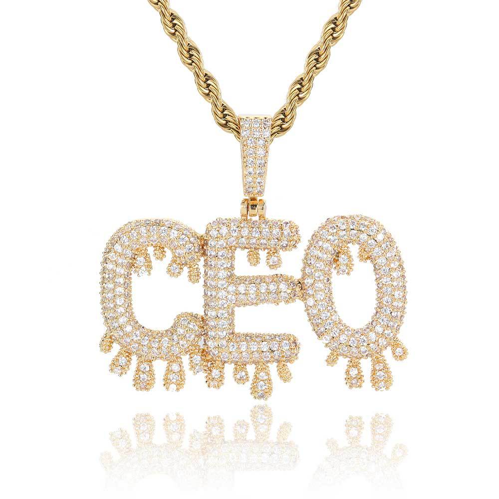 Thin Teardrop Alphanumeric Patchwork Combo Pendant Necklace