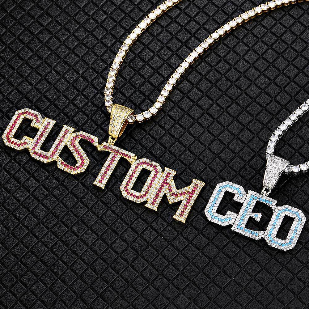 Colorful Zirconia Alphabet Splicing Combination Pendant Necklace