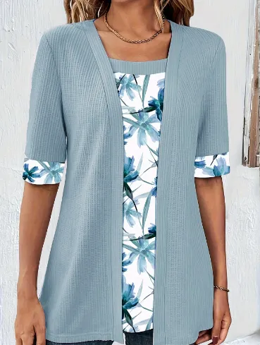 Women's Hollow out Sleeves Cotton And Linen Buckle free Cardigan Coat Blue - Shop at LoveMi