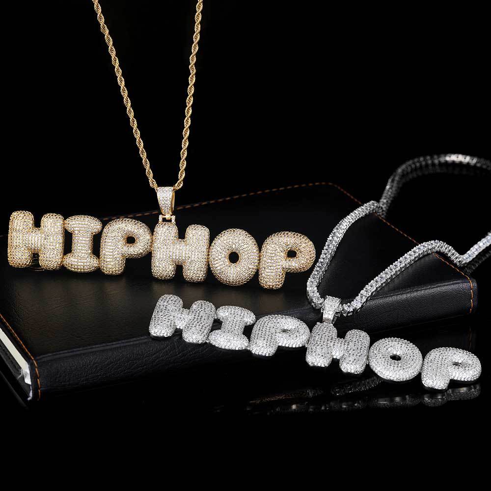 Hip Hop Bubbles Letter Pendant Micro Zirconia Necklace