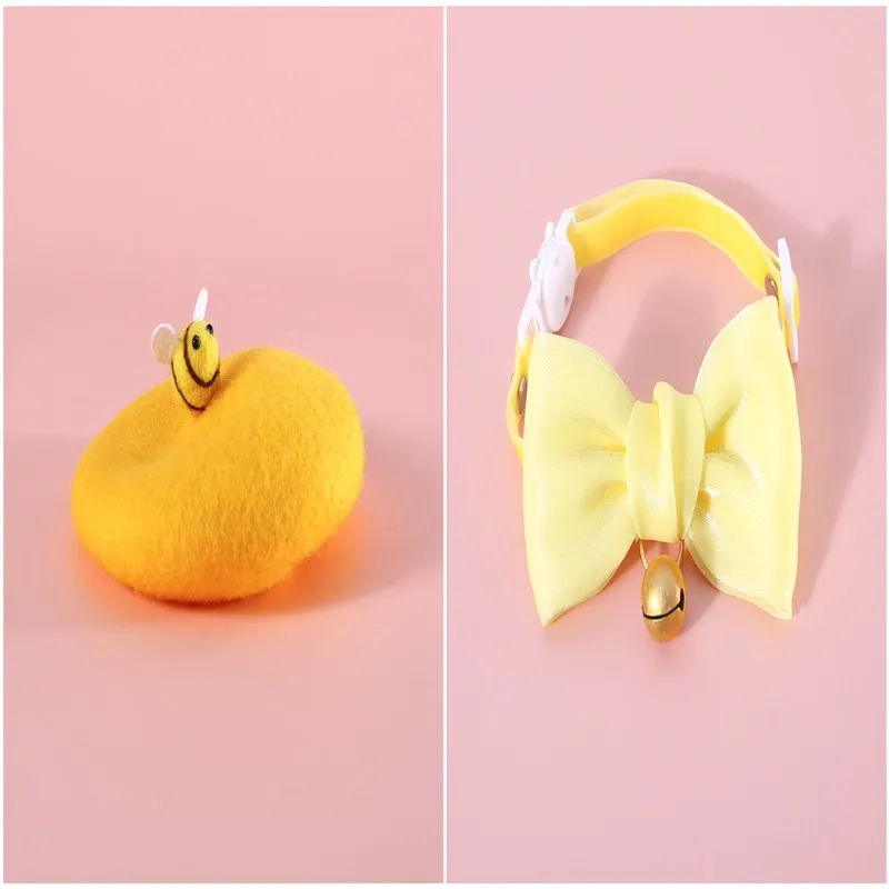 Pet Wool Cartoon Colored Bud Hat - Yellow Set