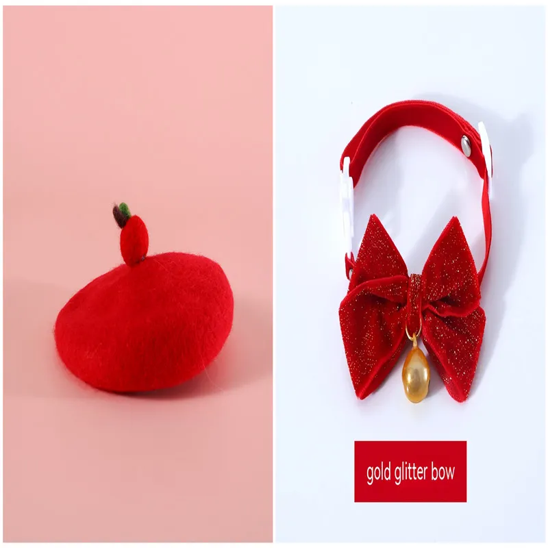 Pet Wool Cartoon Colored Bud Hat - Red Set