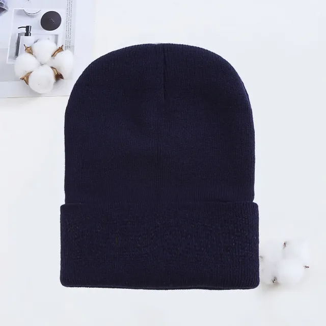 Knitted Hat AutumnWinter Cold Hat Couple Knitted Hat Candy Color Navy Blue - Shop at LoveMi