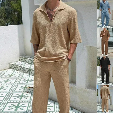 Commuter Suits Summer Short-sleeved Top and Loose Straight Trousers