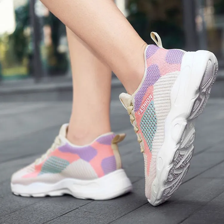 Casual Colorblock Lace-up Sneakers Women Versatile Breathable