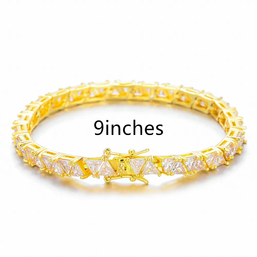 4X4mm Triangle Copper Inlaid Zircon Single Row - 9Inches Bracelet Gold