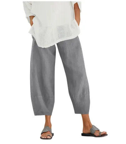 Women's European And American Sexy Nine point Pants Solid Color Stitching Light Grey - Shop at LoveMi