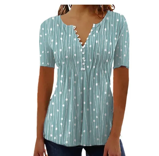 Fashion Printed Long Sleeved Shirt V-neck Blouses Ladies - Green A