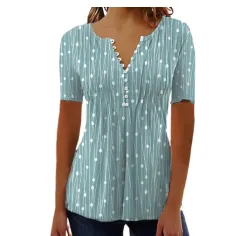 Fashion Printed Long Sleeved Shirt V-neck Blouses Ladies - Green A - View 1
