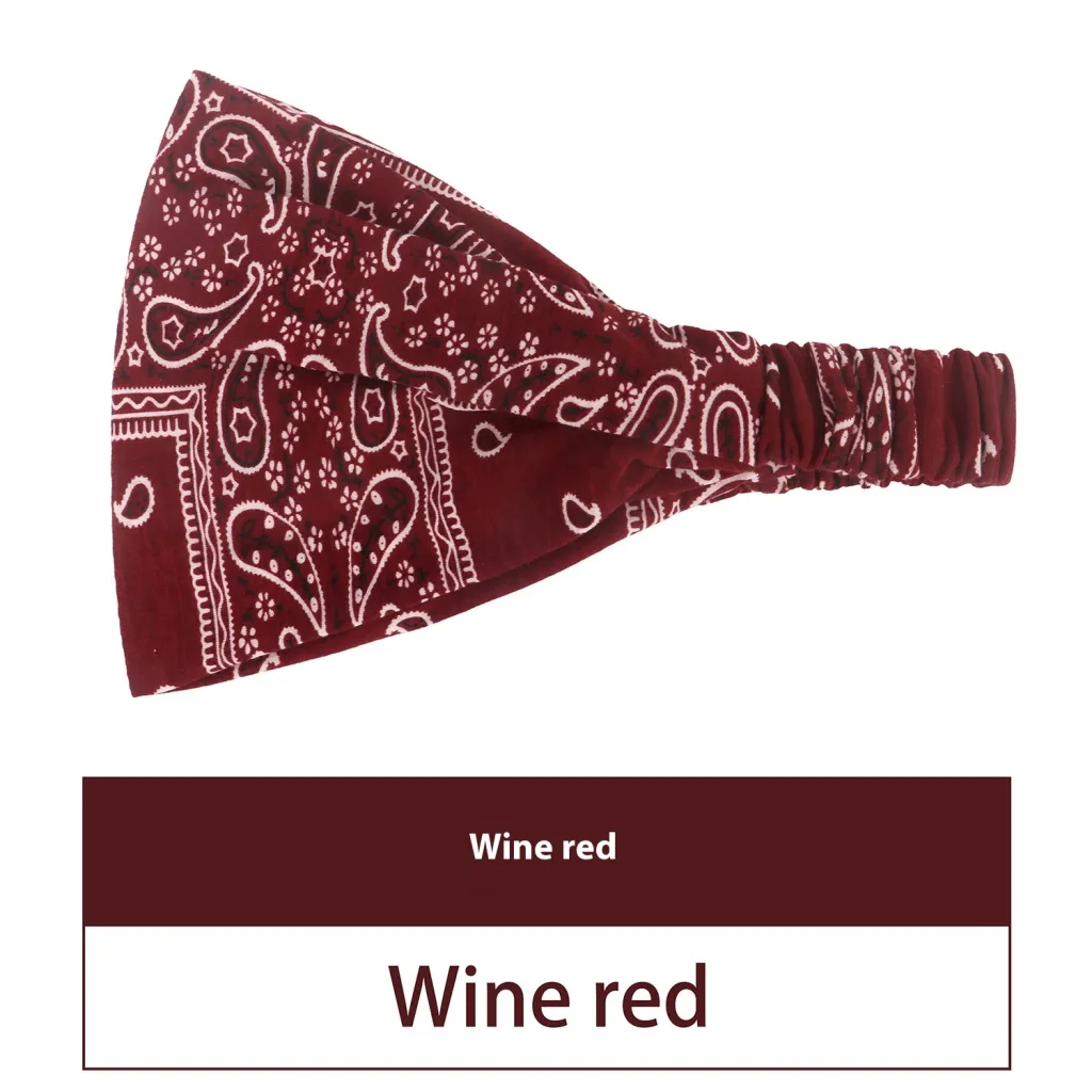 Women's Hair Band European And American Bohemian Style Elastic Elastic Band Paisley - Wine Red