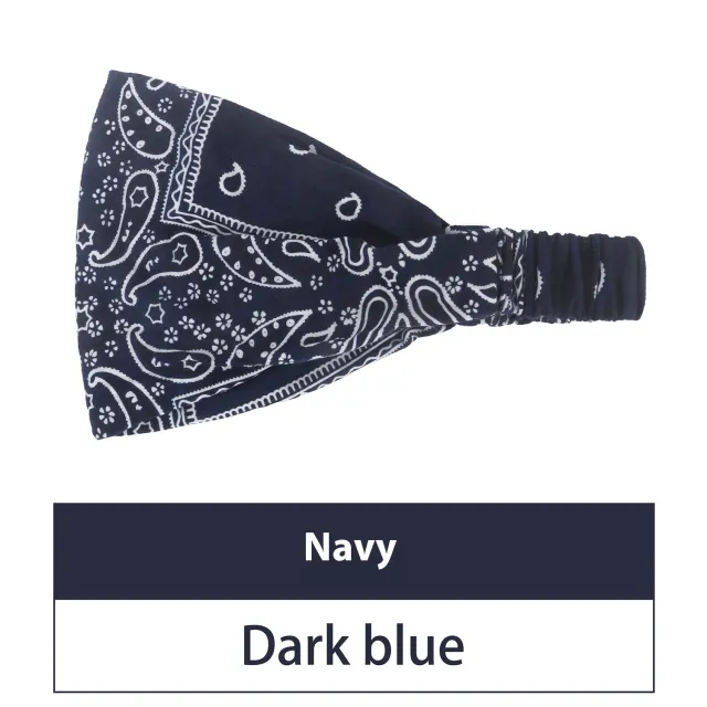 Women's Hair Band European And American Bohemian Style Elastic Elastic Band Paisley Navy Blue - Shop at LoveMi