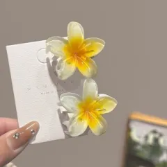 4CM Plumeria Rubra Grip Flower Barrettes Female - Yellow2Pcs - View 1
