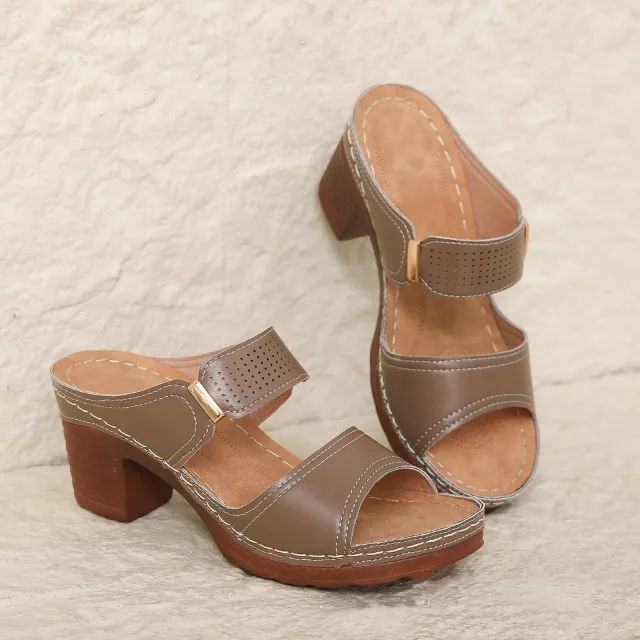 Women's Casual Anti Slip Thick Soled High Heel Sandals Brown - Shop at LoveMi