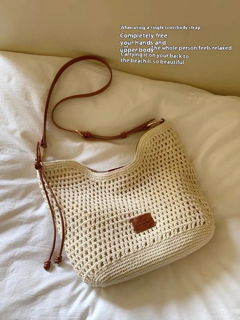Large Capacity Summer Straw Shoulder Messenger Bag - Brown
