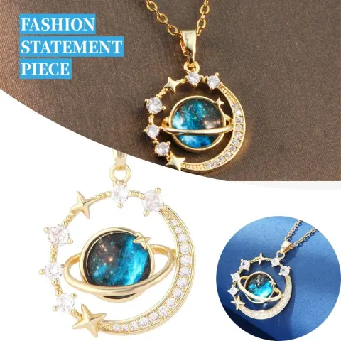 Stainless Steel Starry Sky Planet Astronaut Necklace for Women
